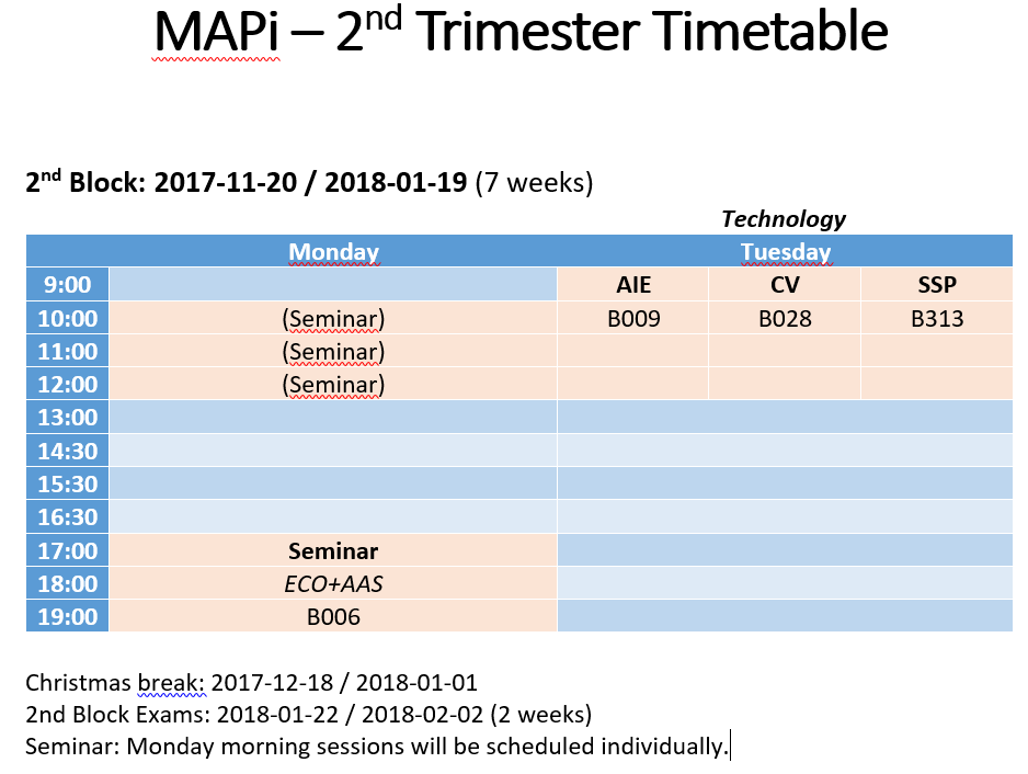 Second trimester timetable